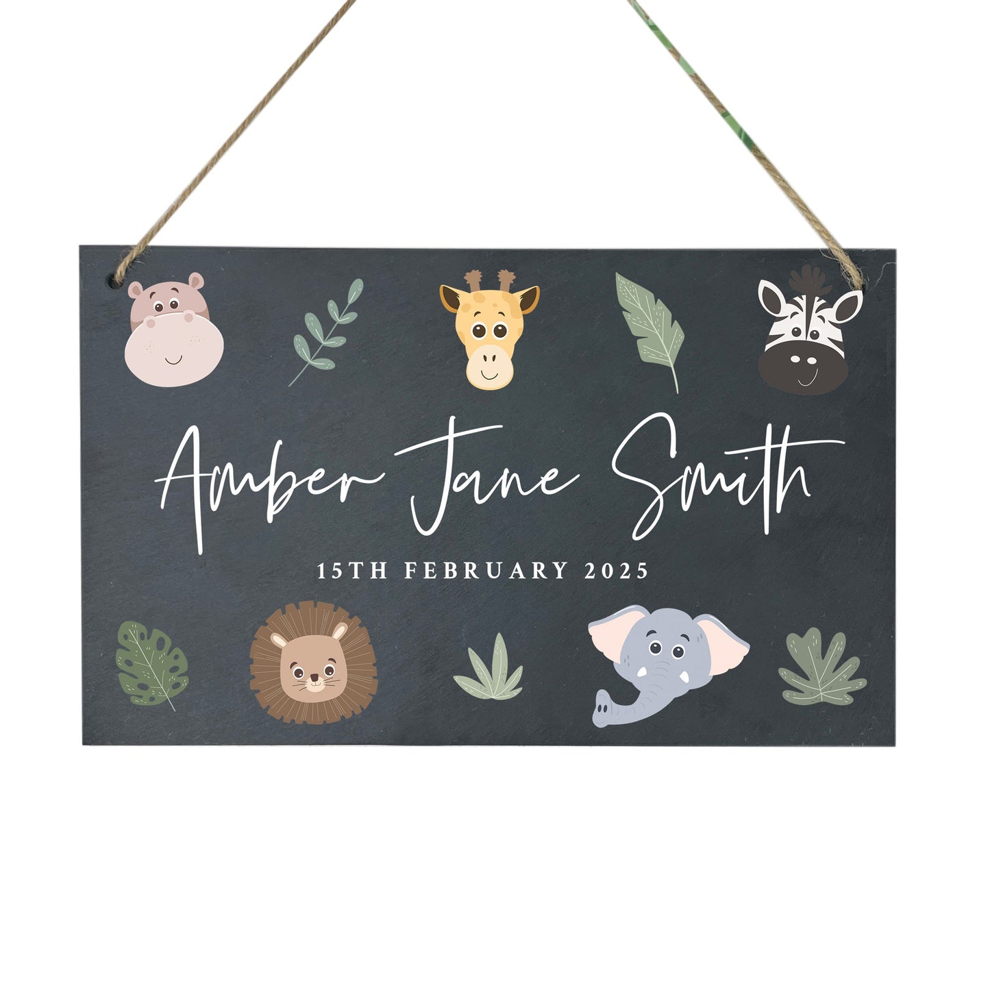 Personalised Jungle New Baby Hanging Nursery Sign 25 x 15cm