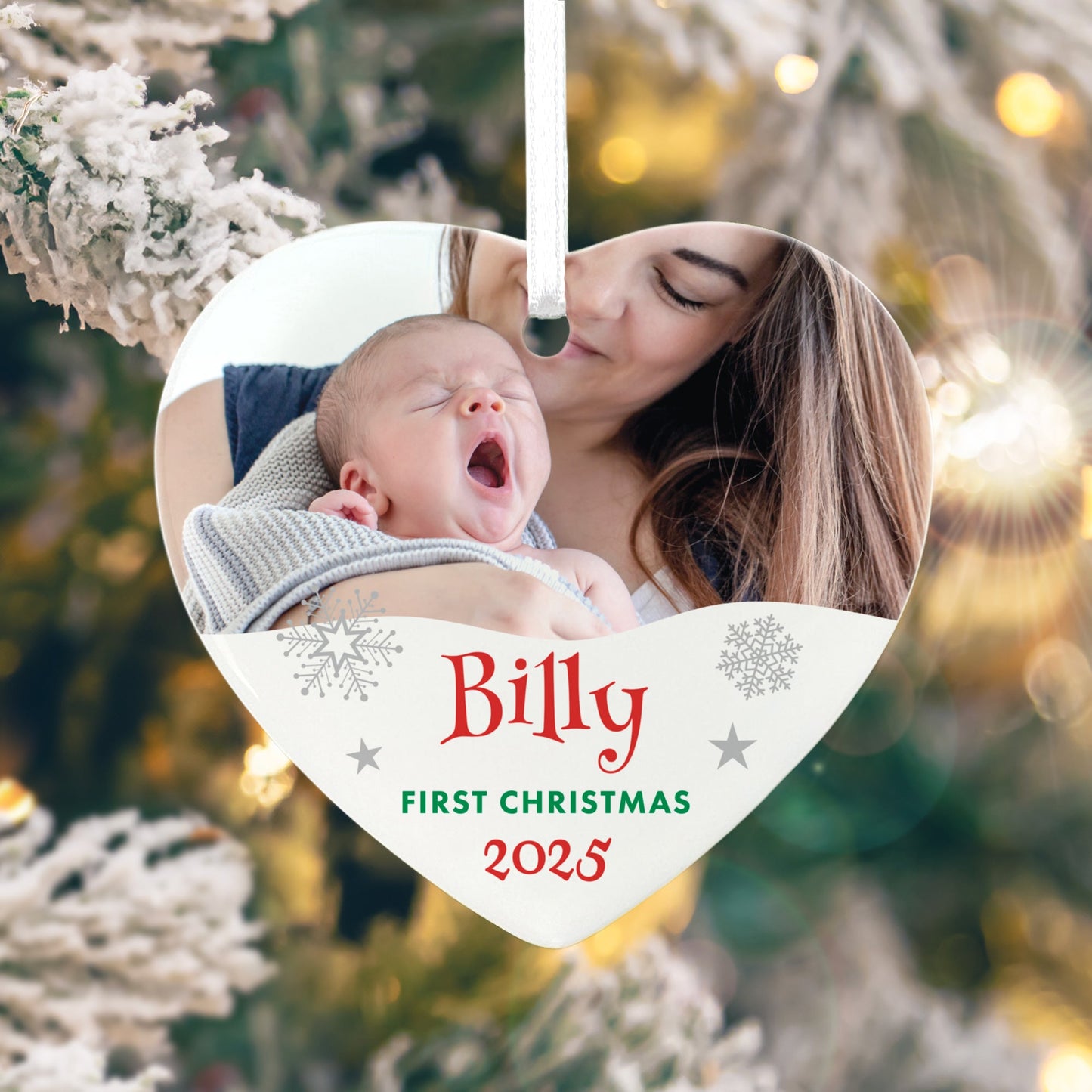 My First Christmas Photo Ceramic Heart Hanging Decoration + Gift Box