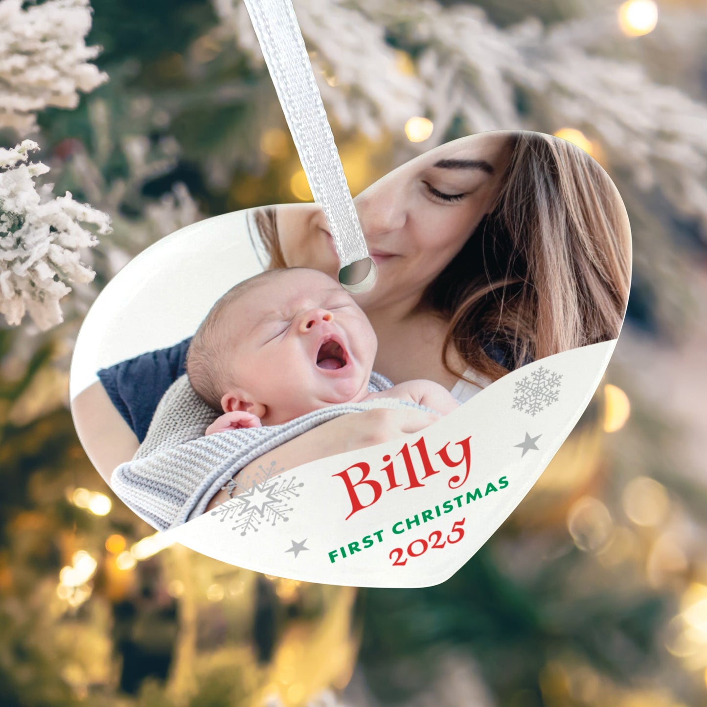 My First Christmas Photo Ceramic Heart Hanging Decoration + Gift Box