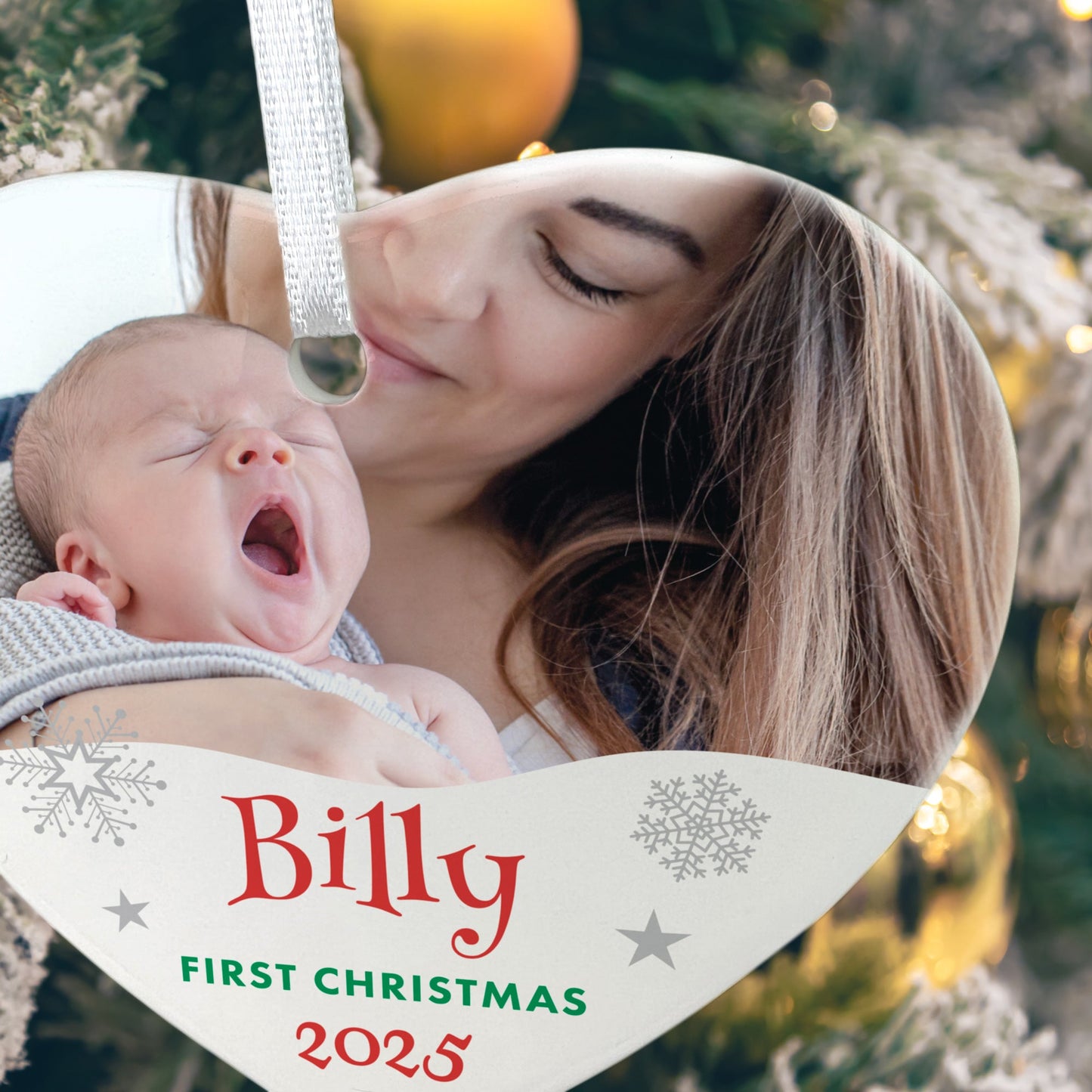 My First Christmas Photo Ceramic Heart Hanging Decoration + Gift Box