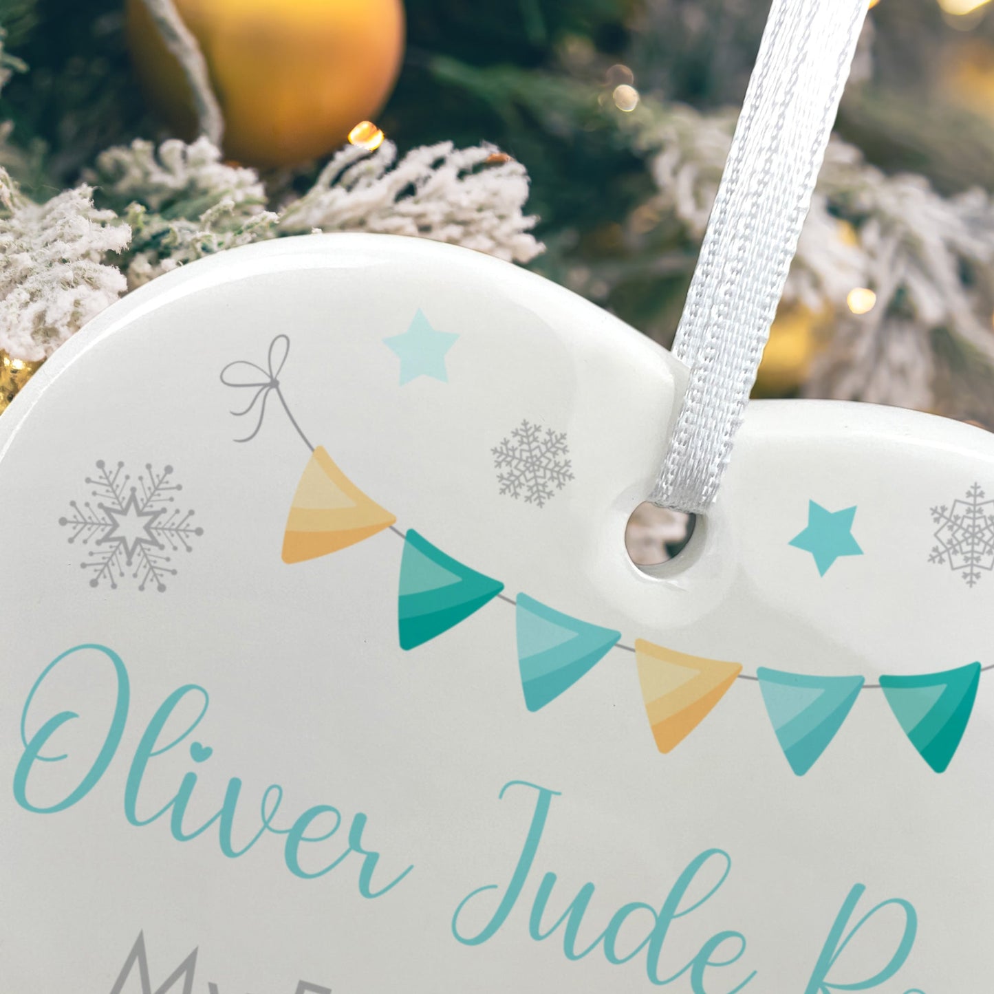 My First Christmas Baby Boy Garland Ceramic Heart Hanging Decoration + Gift Box