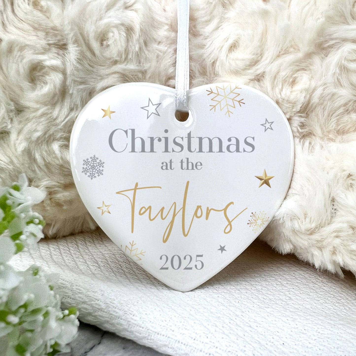 Family Christmas Ceramic Heart Hanging Decoration + Gift Box