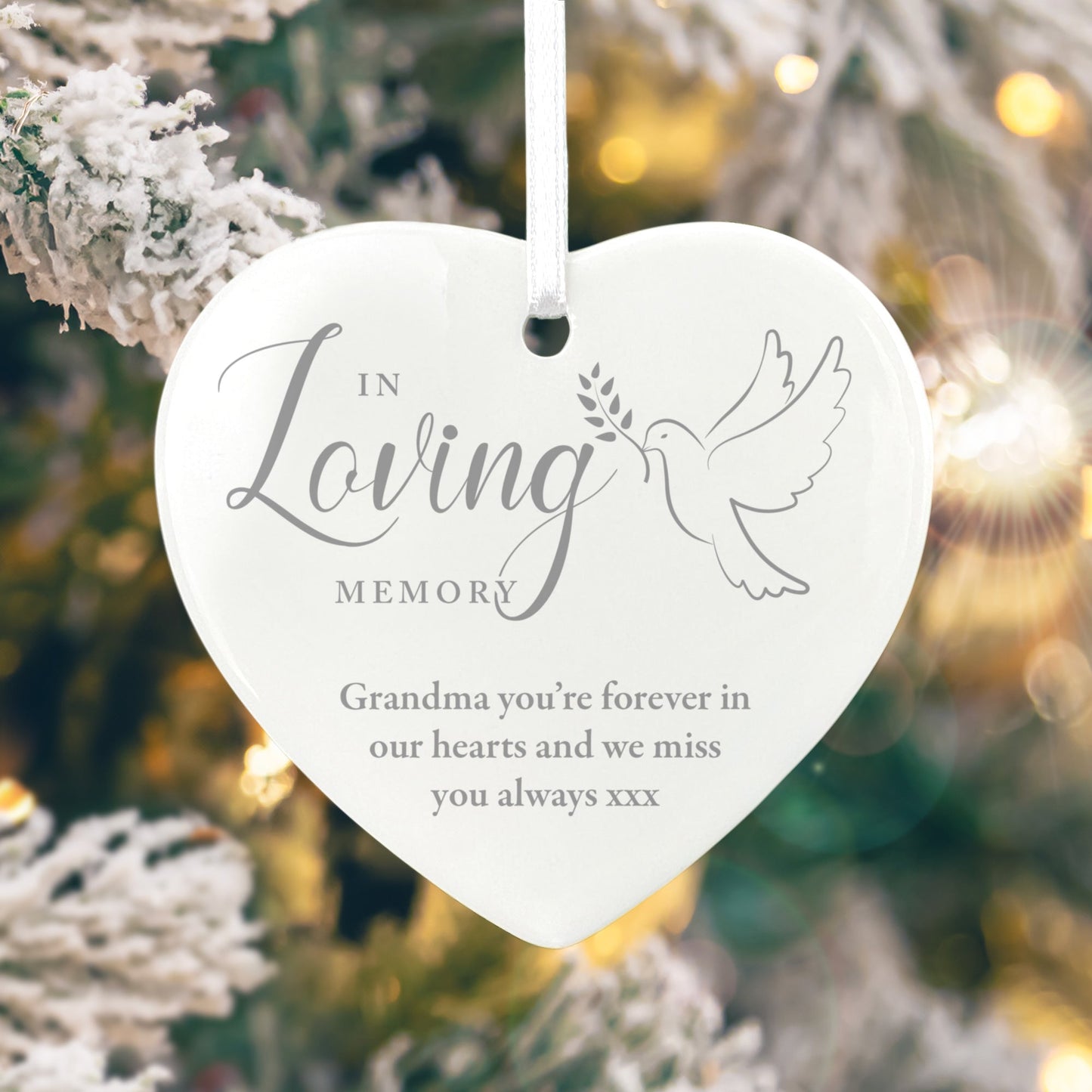 In Loving Memory Dove Ceramic Heart Hanging Decoration + Gift Box