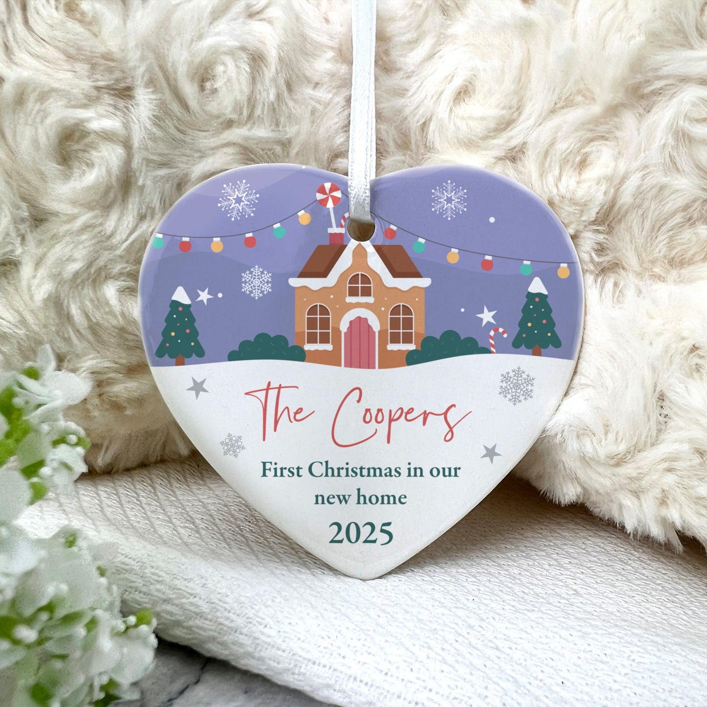 First Christmas New Home Ceramic Heart Hanging Decoration + Gift Box