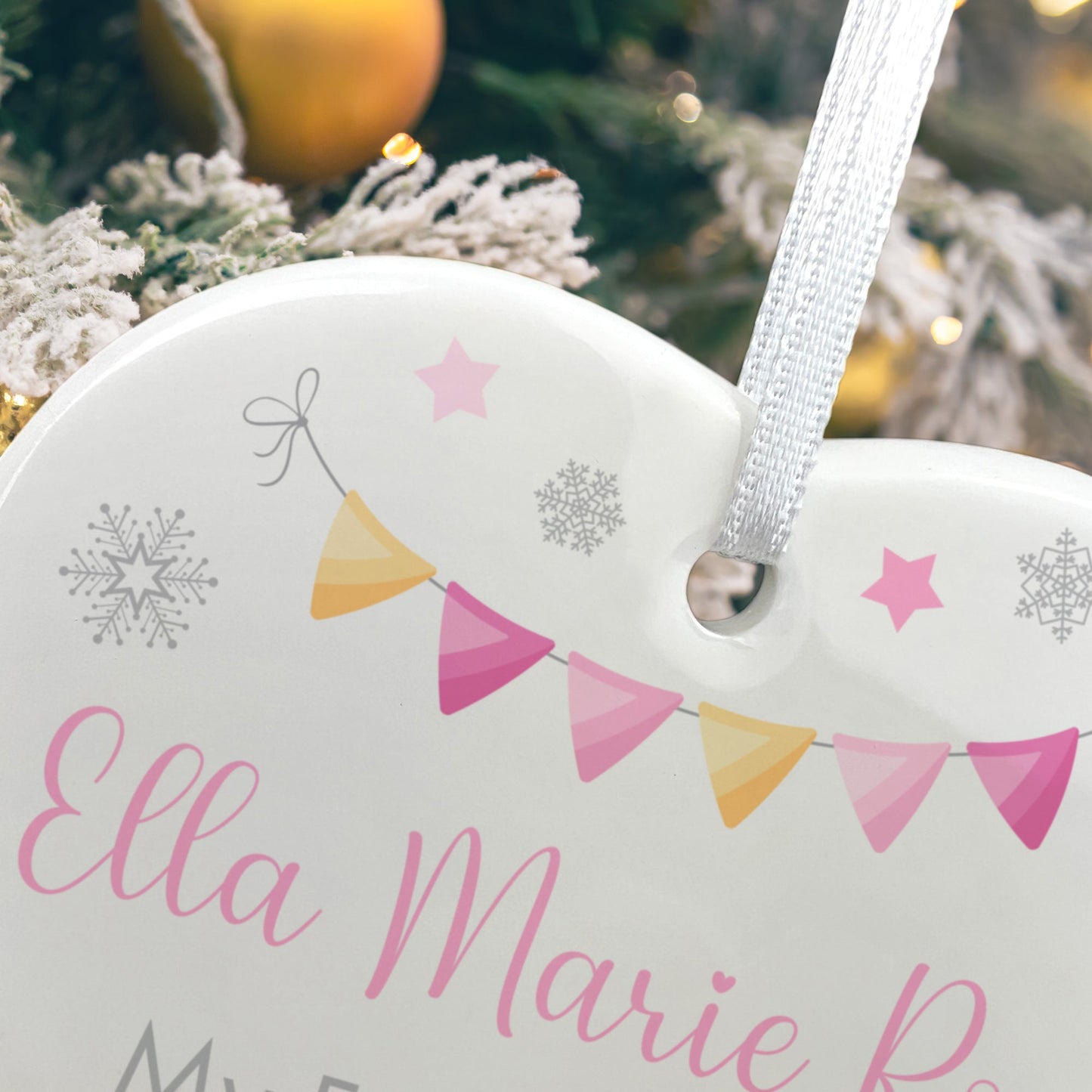 My First Christmas Baby Girl Garland Ceramic Heart Hanging Decoration + Gift Box