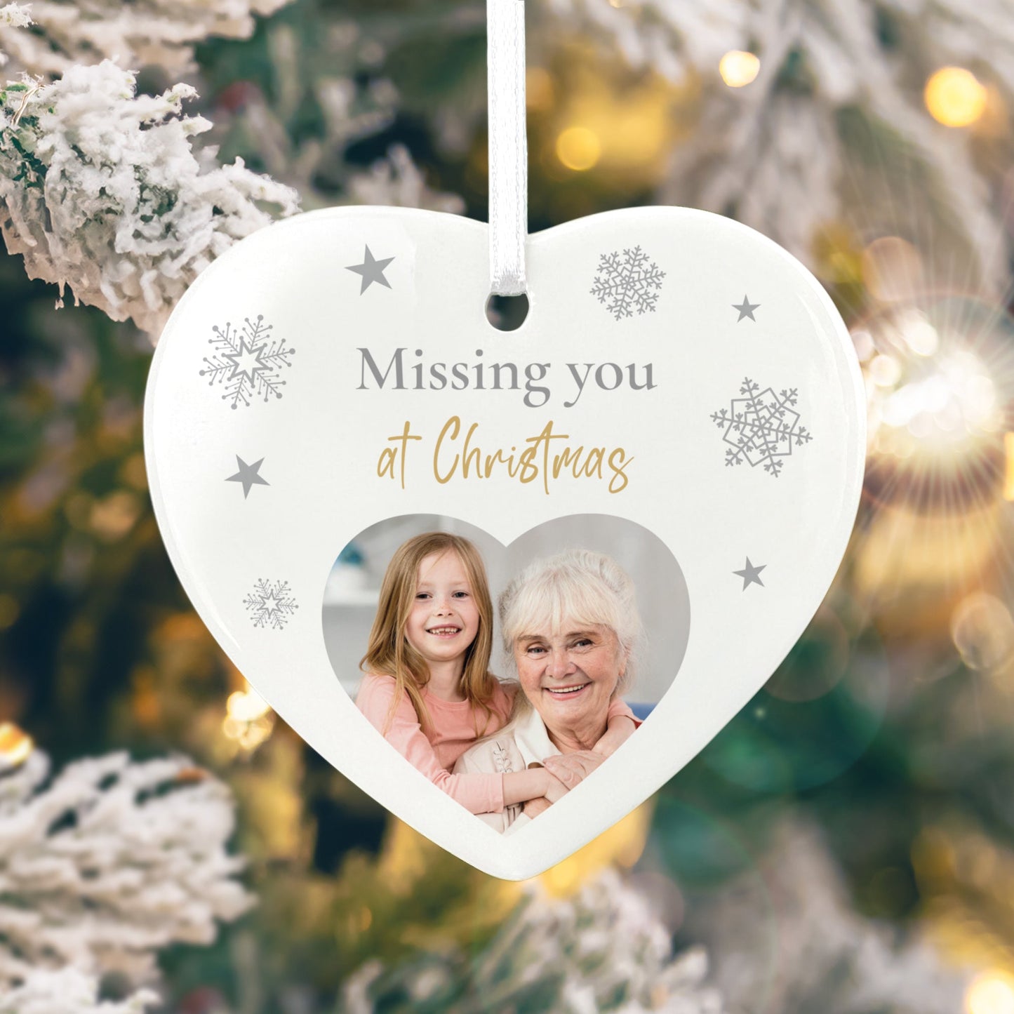 Memorial Photo Ceramic Heart Hanging Decoration + Gift Box
