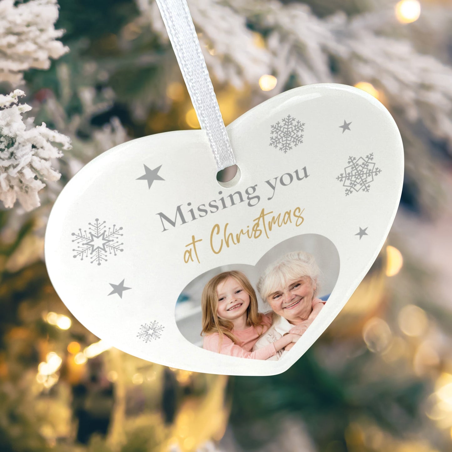Memorial Photo Ceramic Heart Hanging Decoration + Gift Box