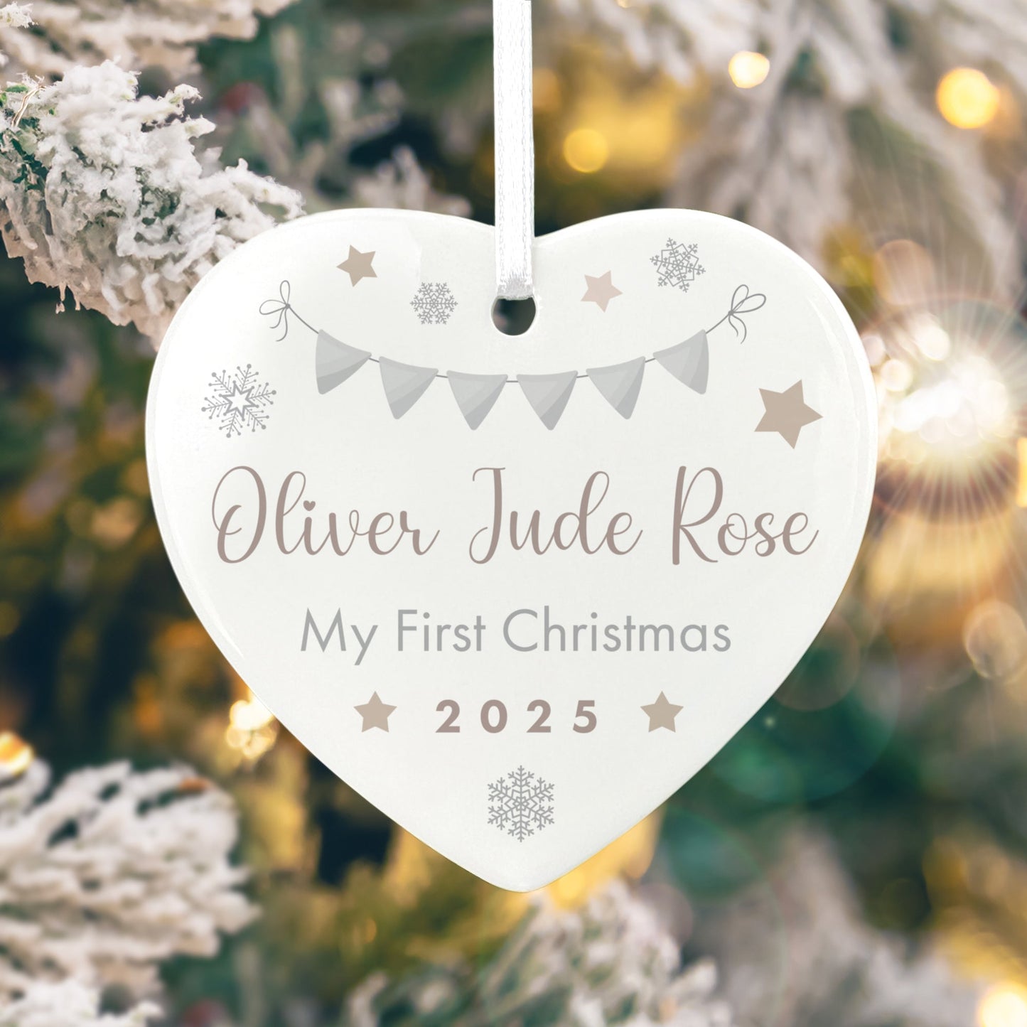My First Christmas Baby Garland Ceramic Heart Hanging Decoration + Gift Box