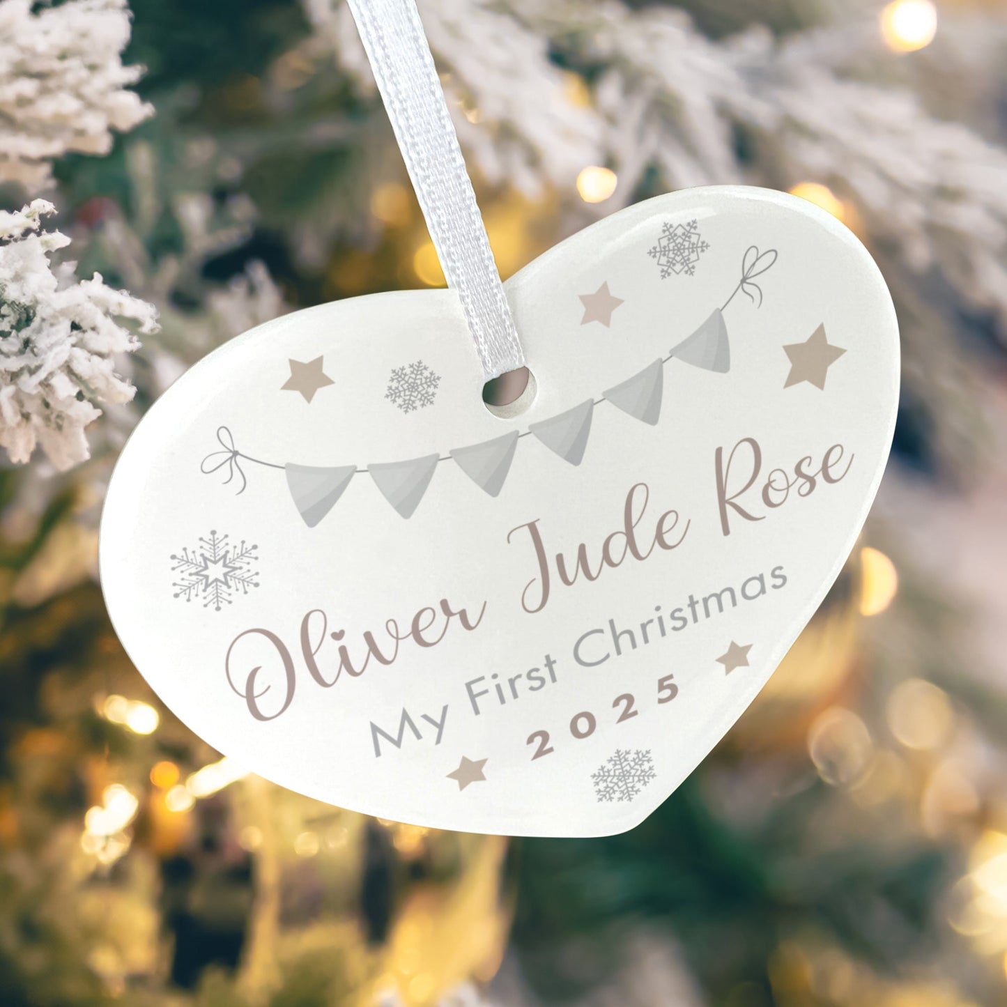 My First Christmas Baby Garland Ceramic Heart Hanging Decoration + Gift Box