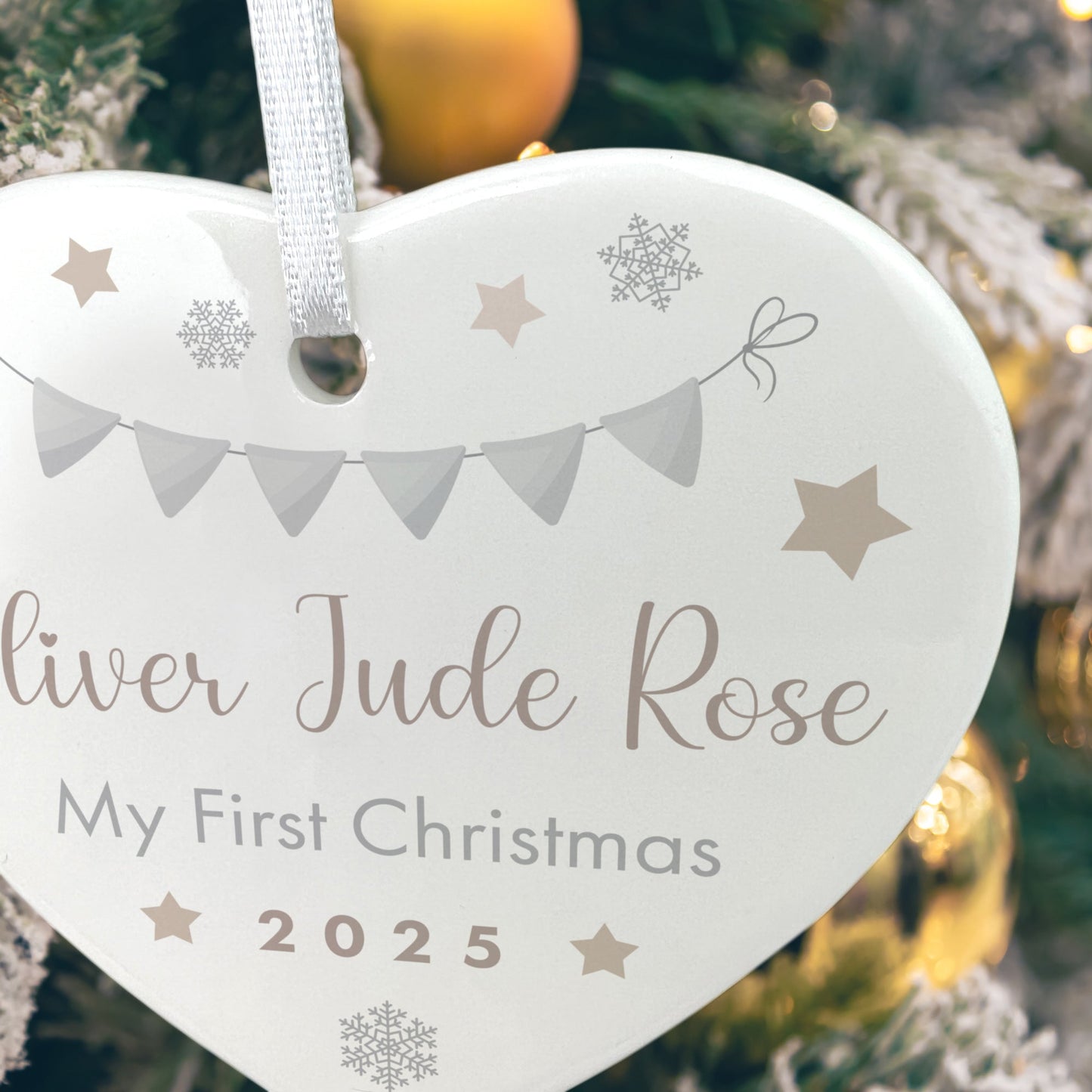 My First Christmas Baby Garland Ceramic Heart Hanging Decoration + Gift Box