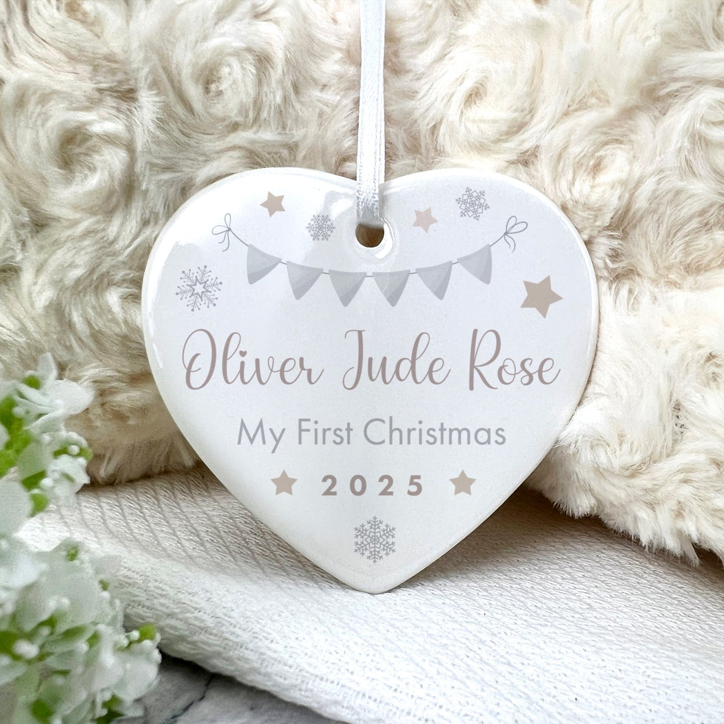 My First Christmas Baby Garland Ceramic Heart Hanging Decoration + Gift Box