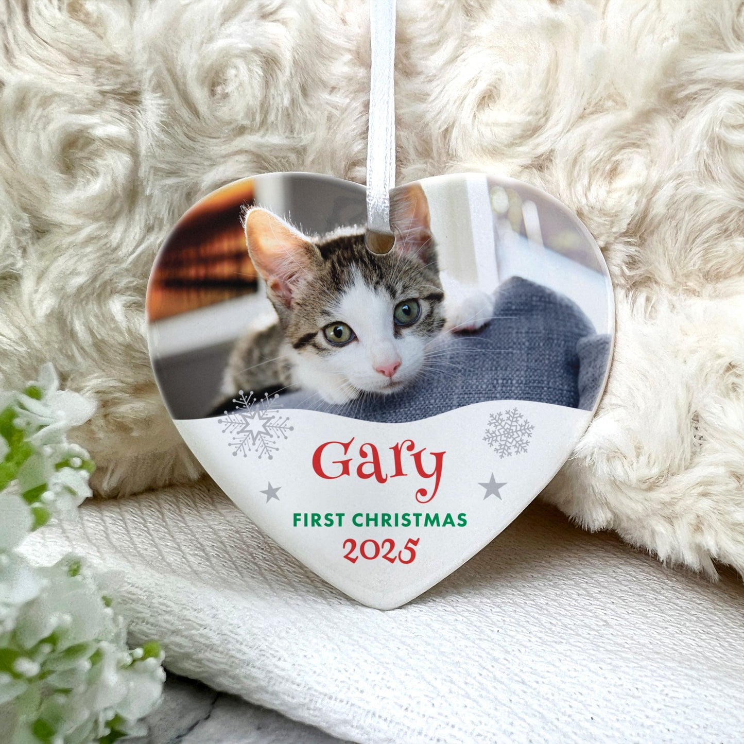 Pet Photo Ceramic Heart Hanging Decoration + Gift Box