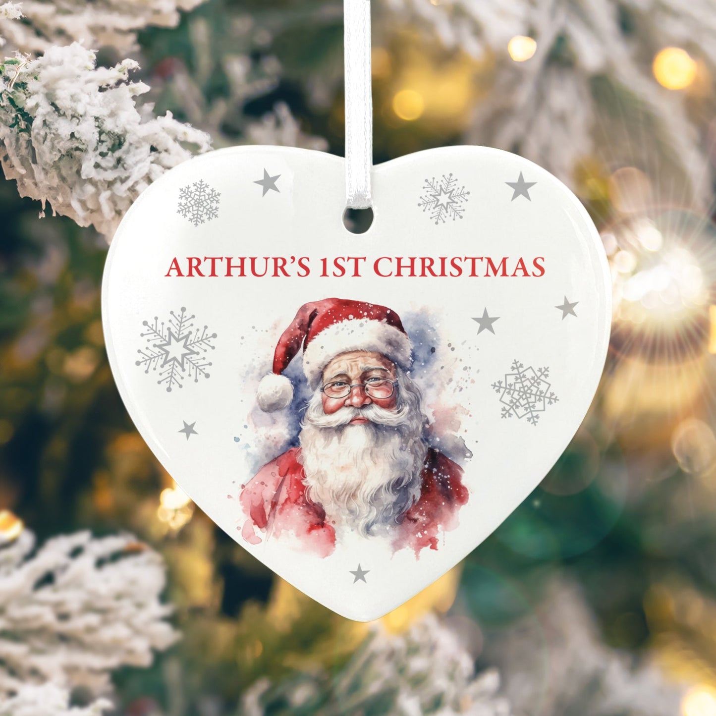 Traditional Santa Any Message Ceramic Heart Hanging Decoration + Gift Box