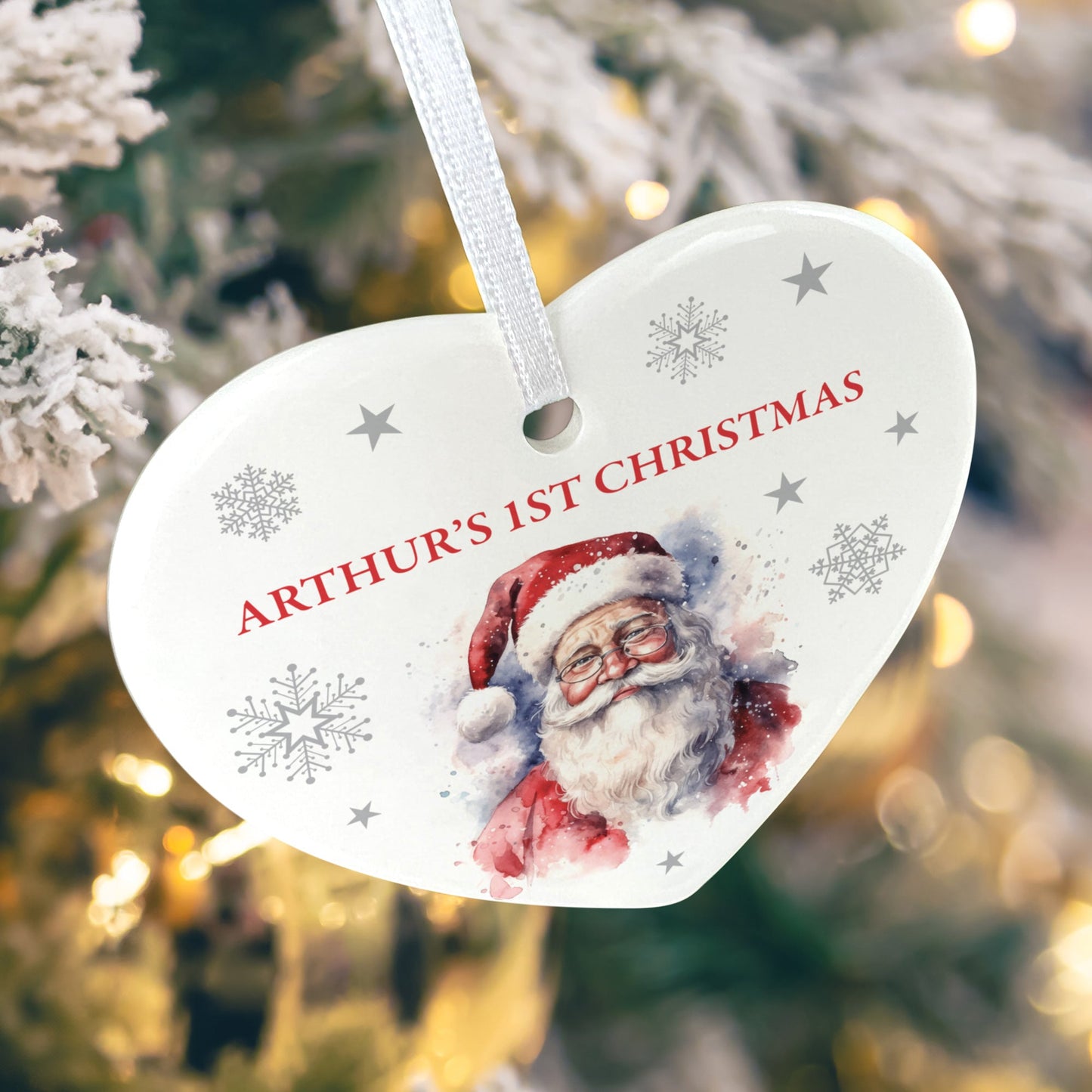 Traditional Santa Any Message Ceramic Heart Hanging Decoration + Gift Box