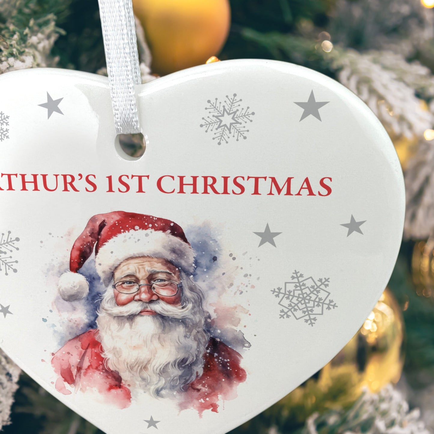 Traditional Santa Any Message Ceramic Heart Hanging Decoration + Gift Box