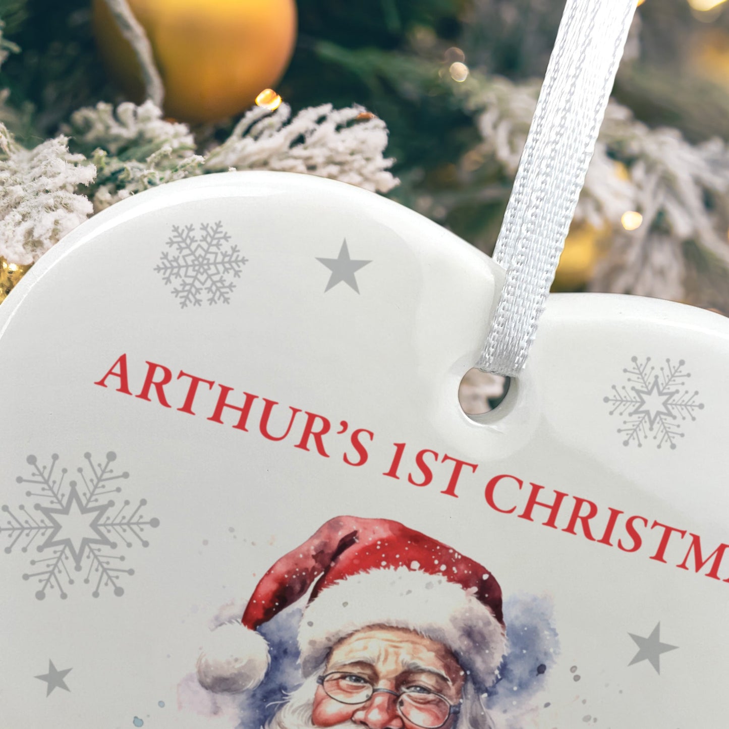 Traditional Santa Any Message Ceramic Heart Hanging Decoration + Gift Box