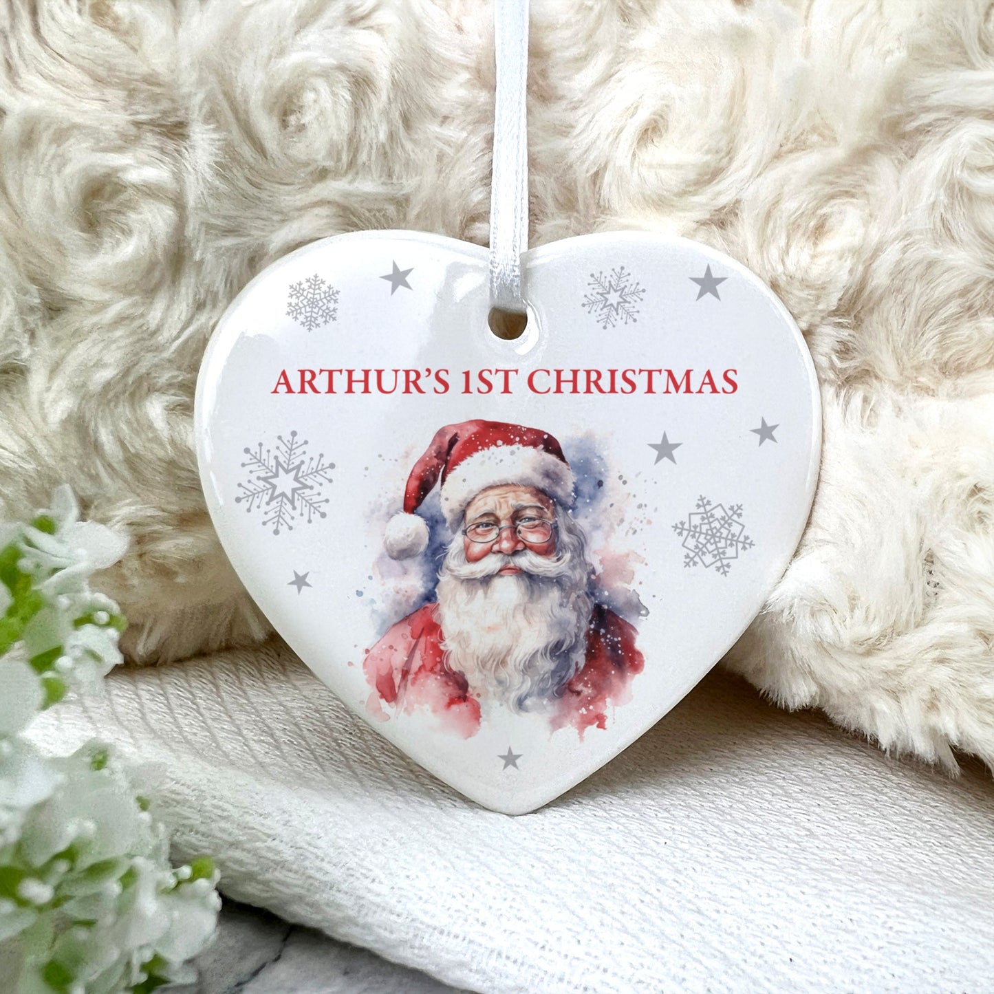 Traditional Santa Any Message Ceramic Heart Hanging Decoration + Gift Box