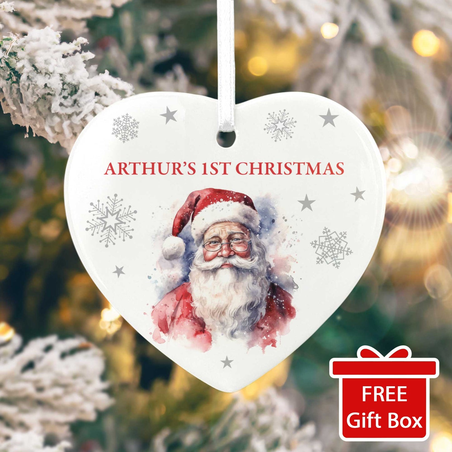 Traditional Santa Any Message Ceramic Heart Hanging Decoration + Gift Box