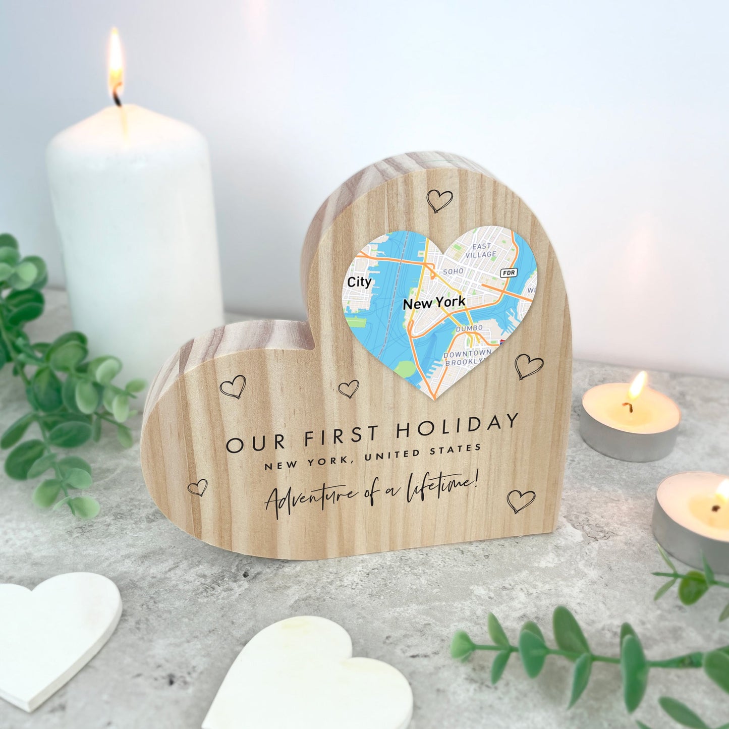 Personalised Heart Map Location Wooden Freestanding Heart