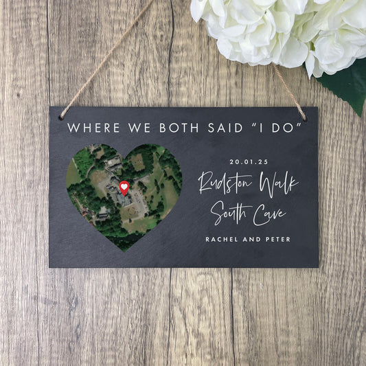 Personalised Heart Map Location Slate Hanging Plaque 25 x 15cm