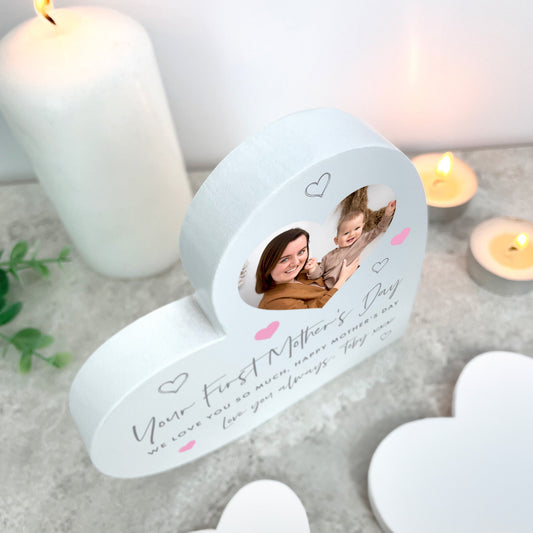 Personalised First Mother's Day White Freestanding Heart