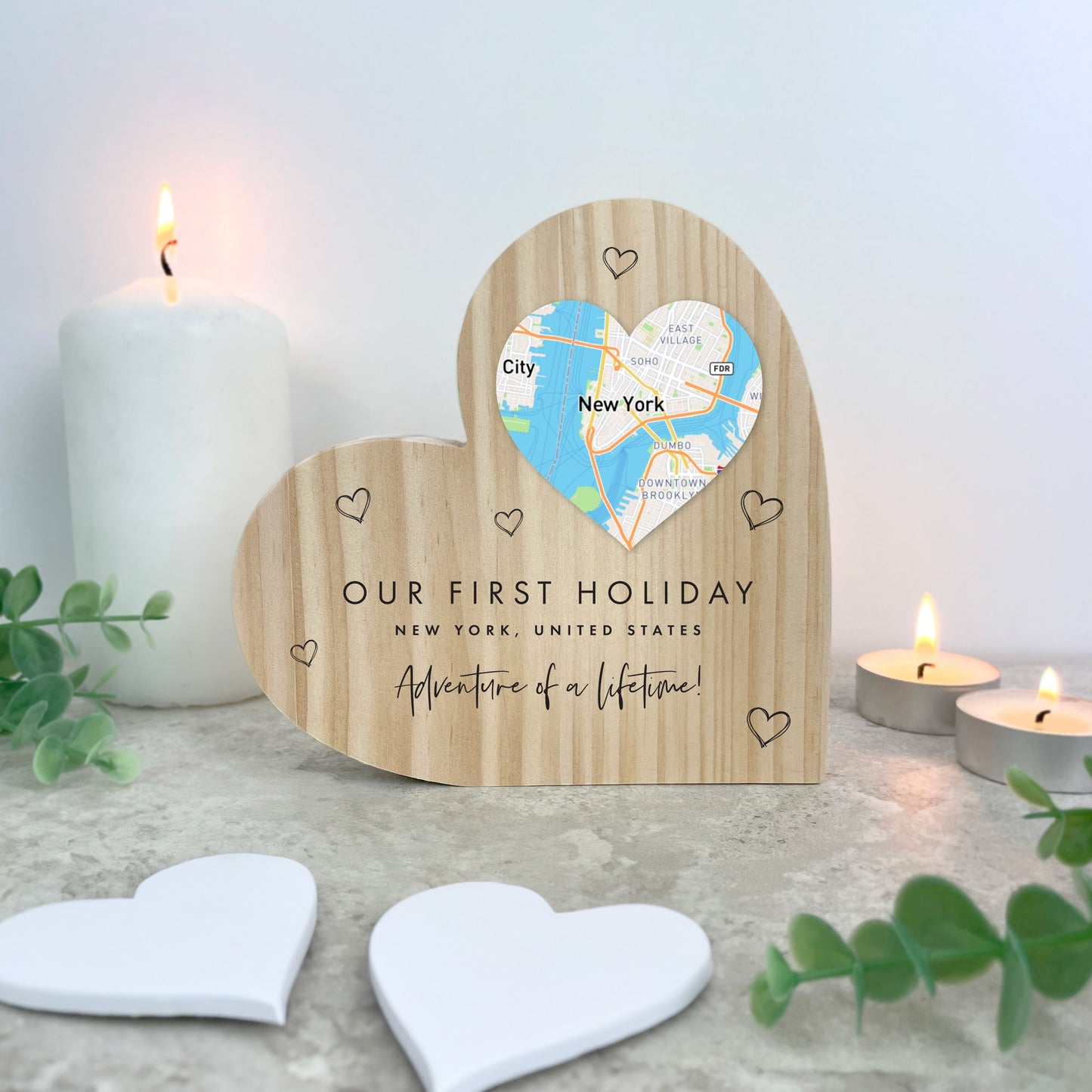 Personalised Heart Map Location Wooden Freestanding Heart