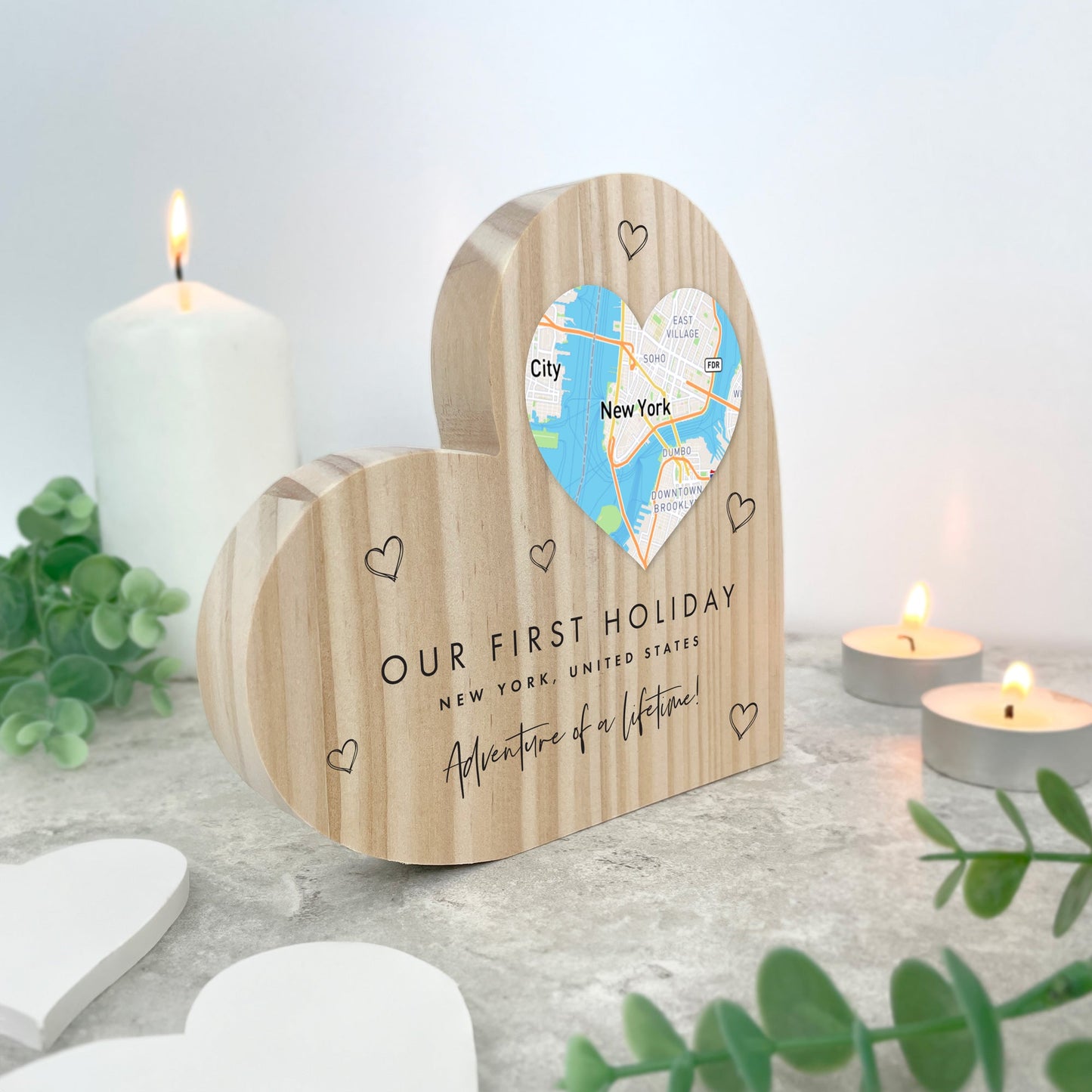 Personalised Heart Map Location Wooden Freestanding Heart