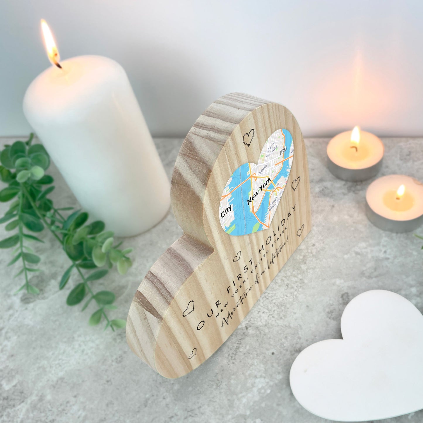 Personalised Heart Map Location Wooden Freestanding Heart