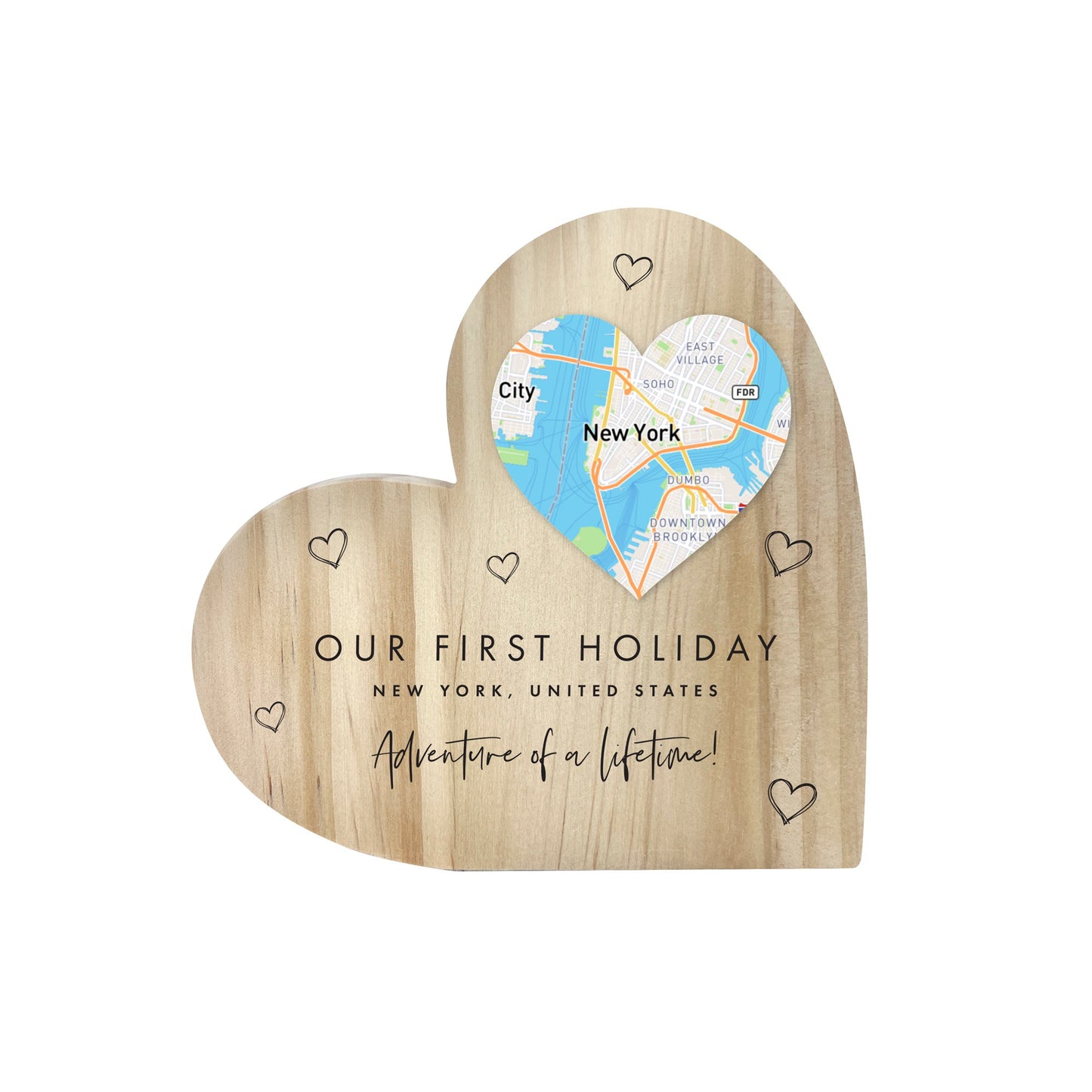 Personalised Heart Map Location Wooden Freestanding Heart