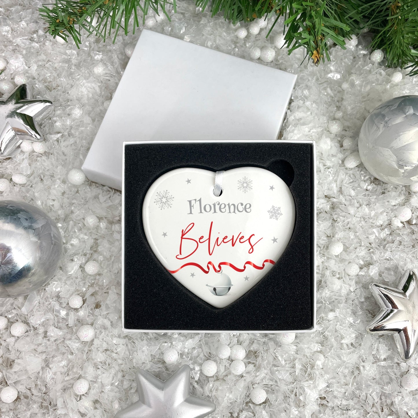"Believes" Ceramic Heart Hanging Decoration + Gift Box