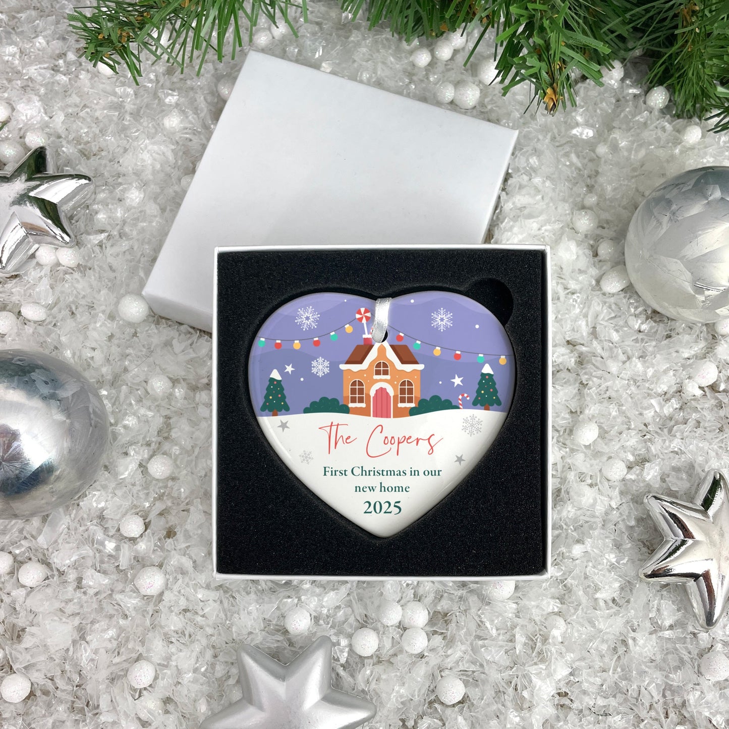 First Christmas New Home Ceramic Heart Hanging Decoration + Gift Box