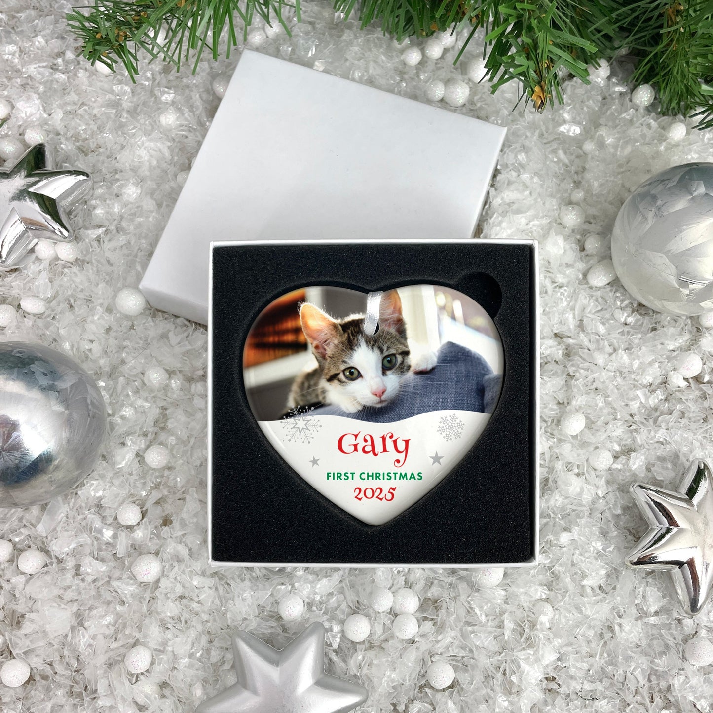 Pet Photo Ceramic Heart Hanging Decoration + Gift Box