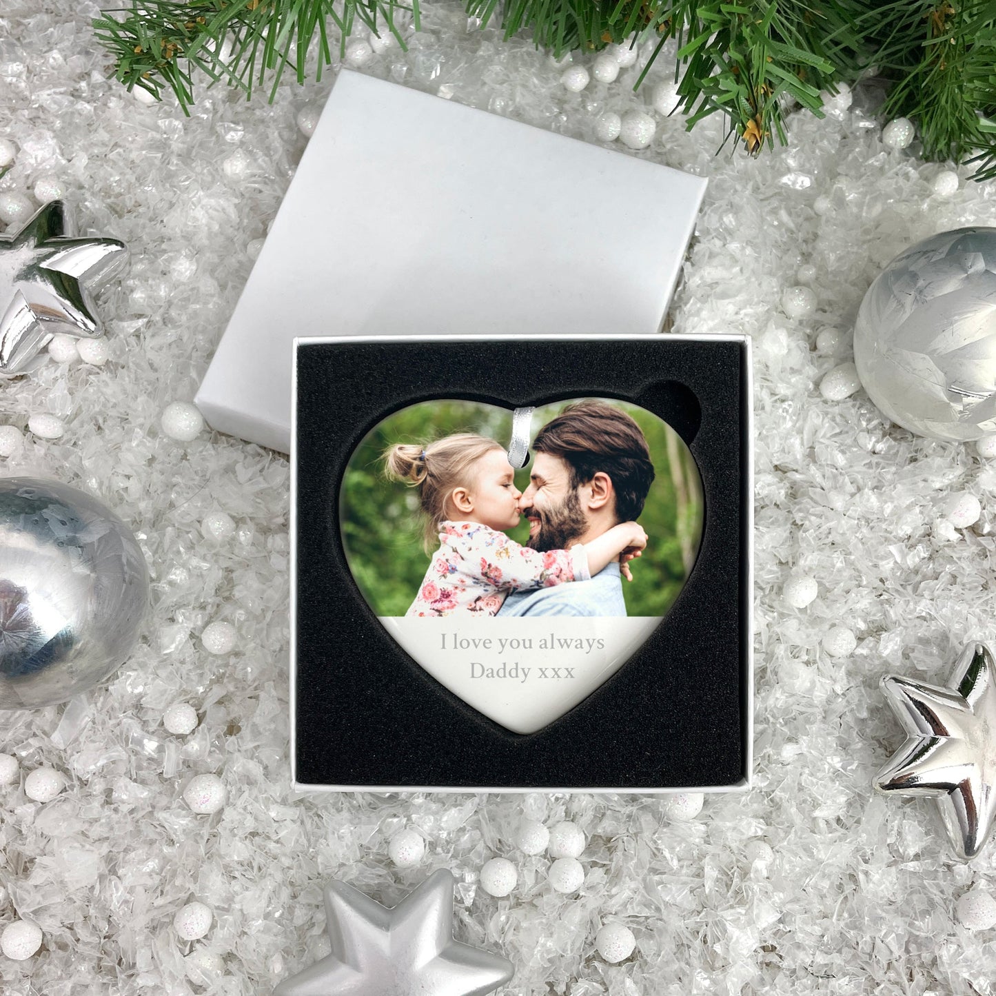 Any Message & Photo Ceramic Heart Hanging Decoration + Gift Box