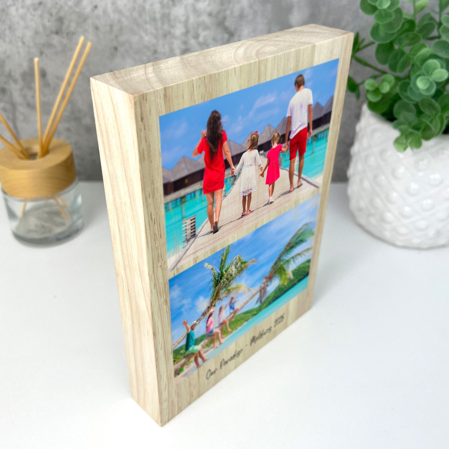 Personalised Freestanding Two Photos Giant Wooden Block (21cm x 15cm) - Portrait