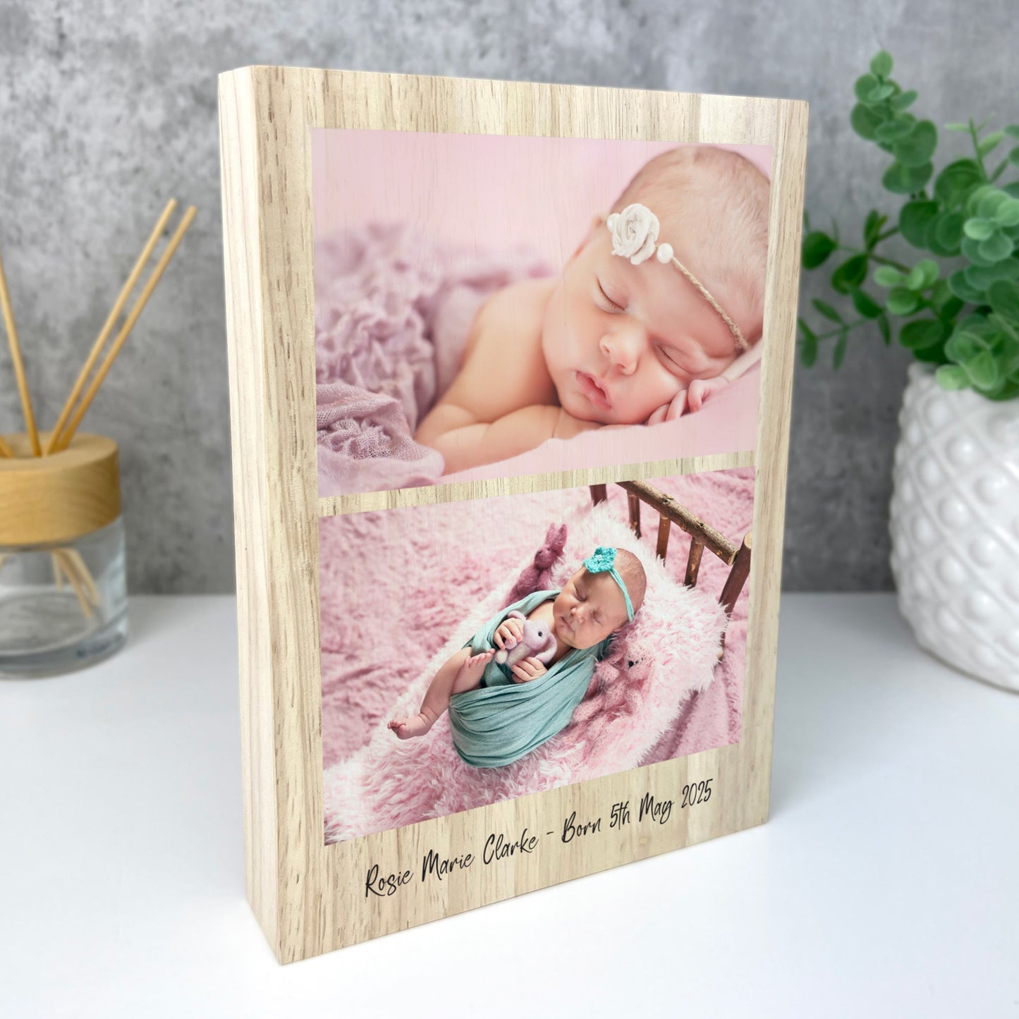 Personalised Freestanding Two Photos Giant Wooden Block (21cm x 15cm) - Portrait
