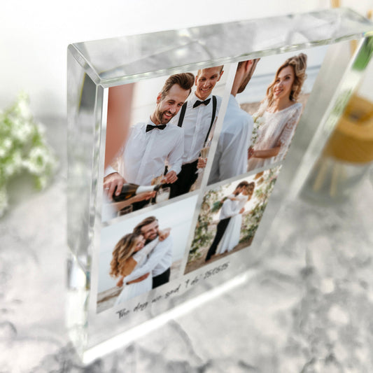 Personalised Large (19.5cm x 14cm) Freestanding Four Photo Grid Giant Crystal Block - Portrait