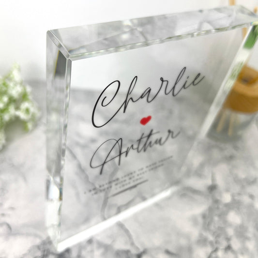 Personalised Couples Names Giant Crystal Block (19.5cm x 14cm)