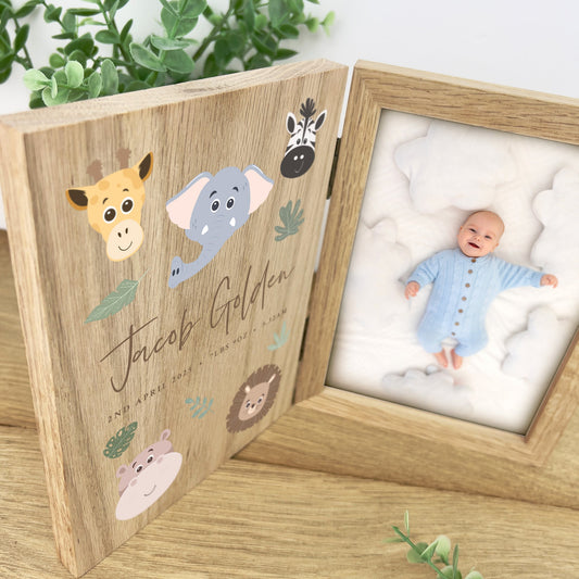 Personalised Jungle New Baby Book Photo Frame