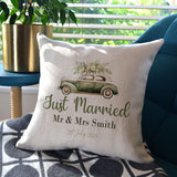 Personalised Just Married Cushion Wedding Car Print