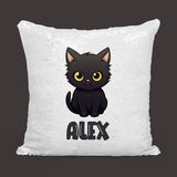 Personalised Sequin Cushion With Cat Image and Name