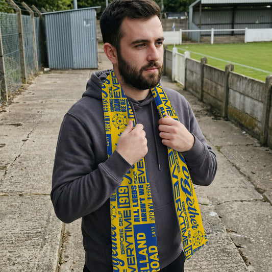 Leeds Word Montage - Knitted Eyelet Football Scarf