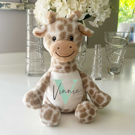 Name & Initial Giraffe - Green, Pink, Blue, Neutral