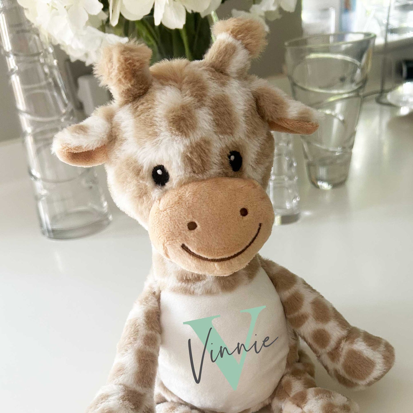 Name & Initial Giraffe - Green, Pink, Blue, Neutral