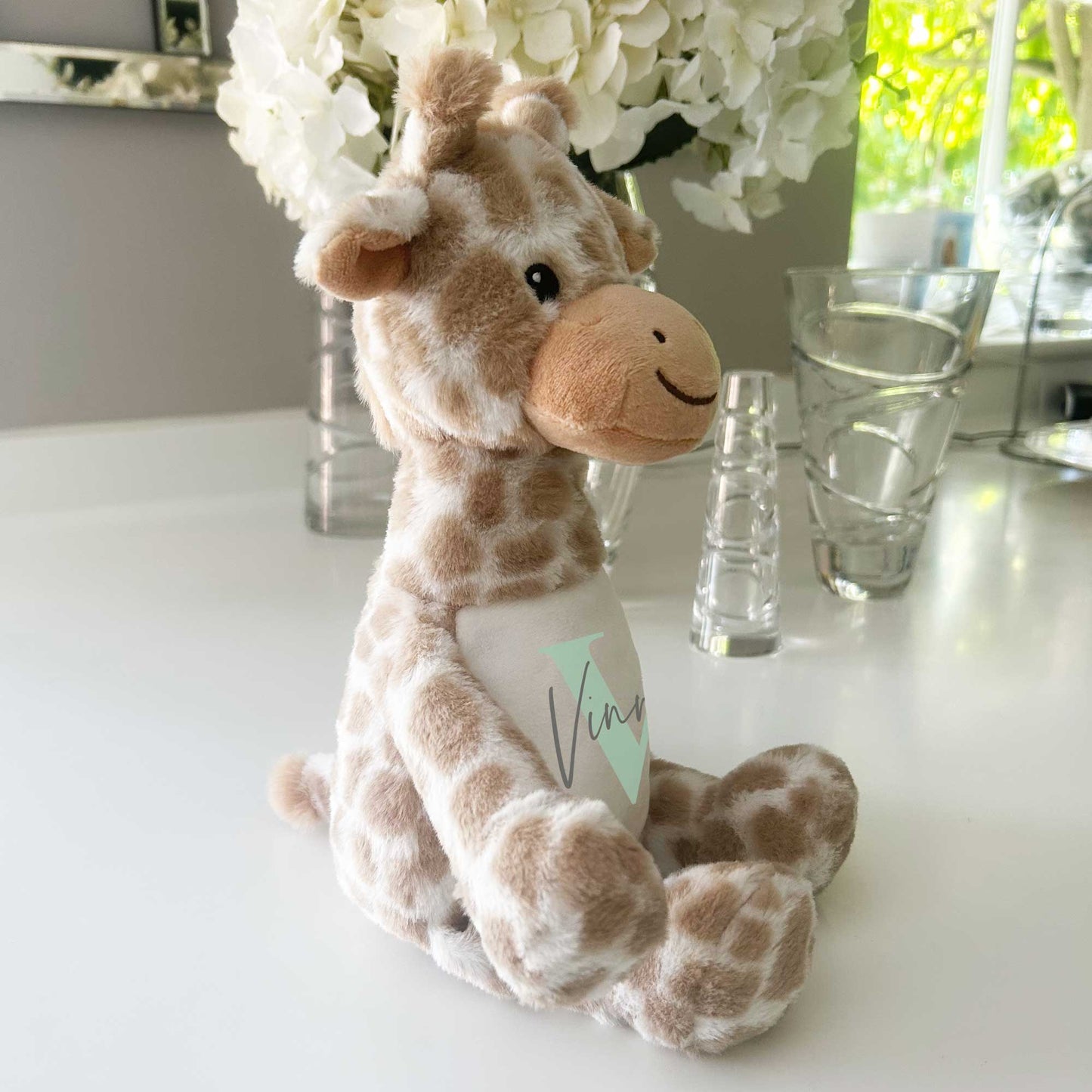 Name & Initial Giraffe - Green, Pink, Blue, Neutral