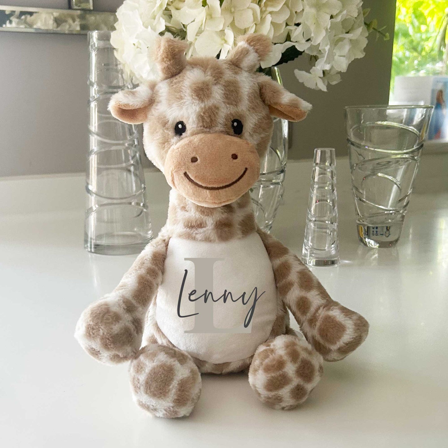 Name & Initial Giraffe - Green, Pink, Blue, Neutral