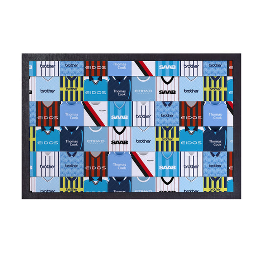 Manchester Blue Kit Montage - Retro Door Mat - 60cm x 40cm