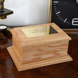 Personalised Oak Urn with Plain Brass Plaque