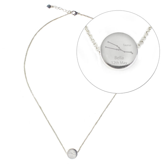 Personalised Taurus Zodiac Star Sign Silver Tone Necklace (April 20th - May 20th)