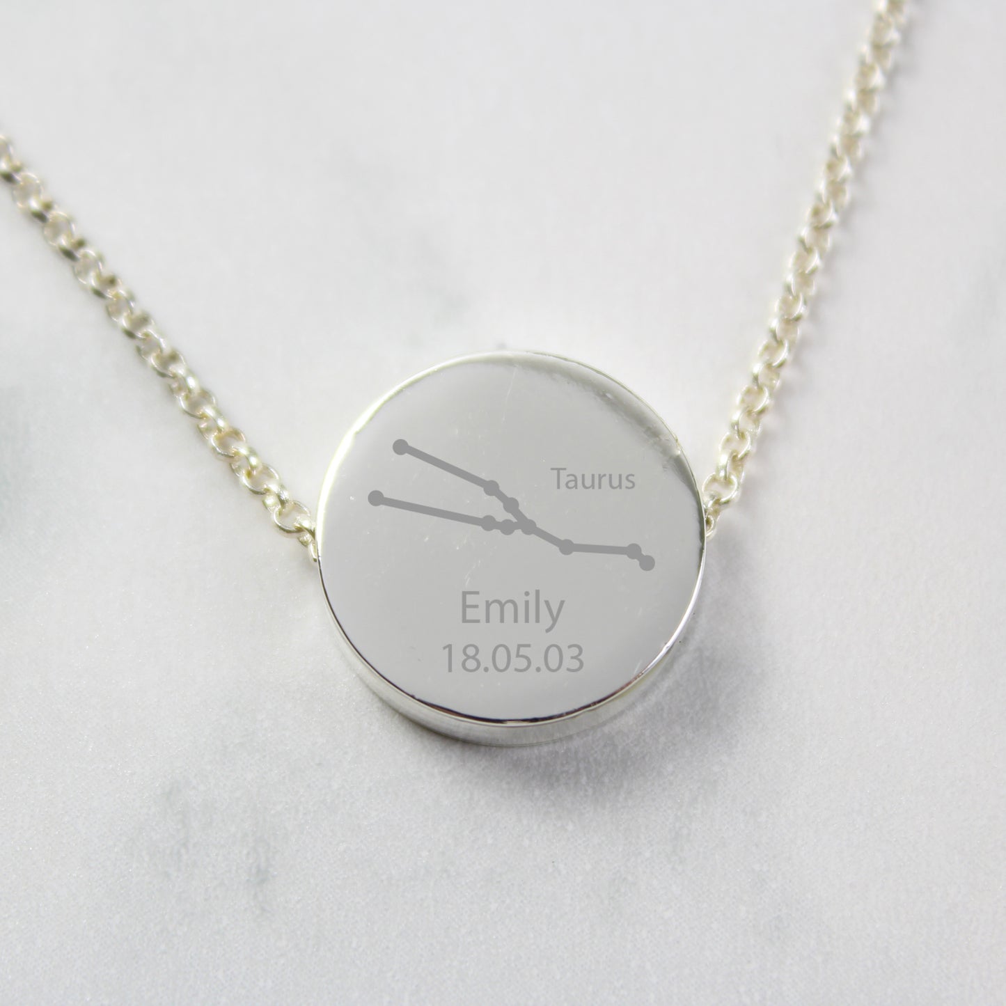 Personalised Taurus Zodiac Star Sign Silver Tone Necklace (April 20th - May 20th)
