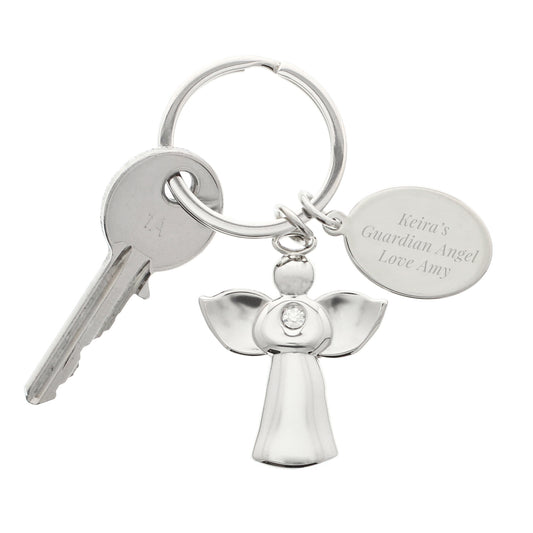 Personalised Silver Plated Guardian Angel Keyring